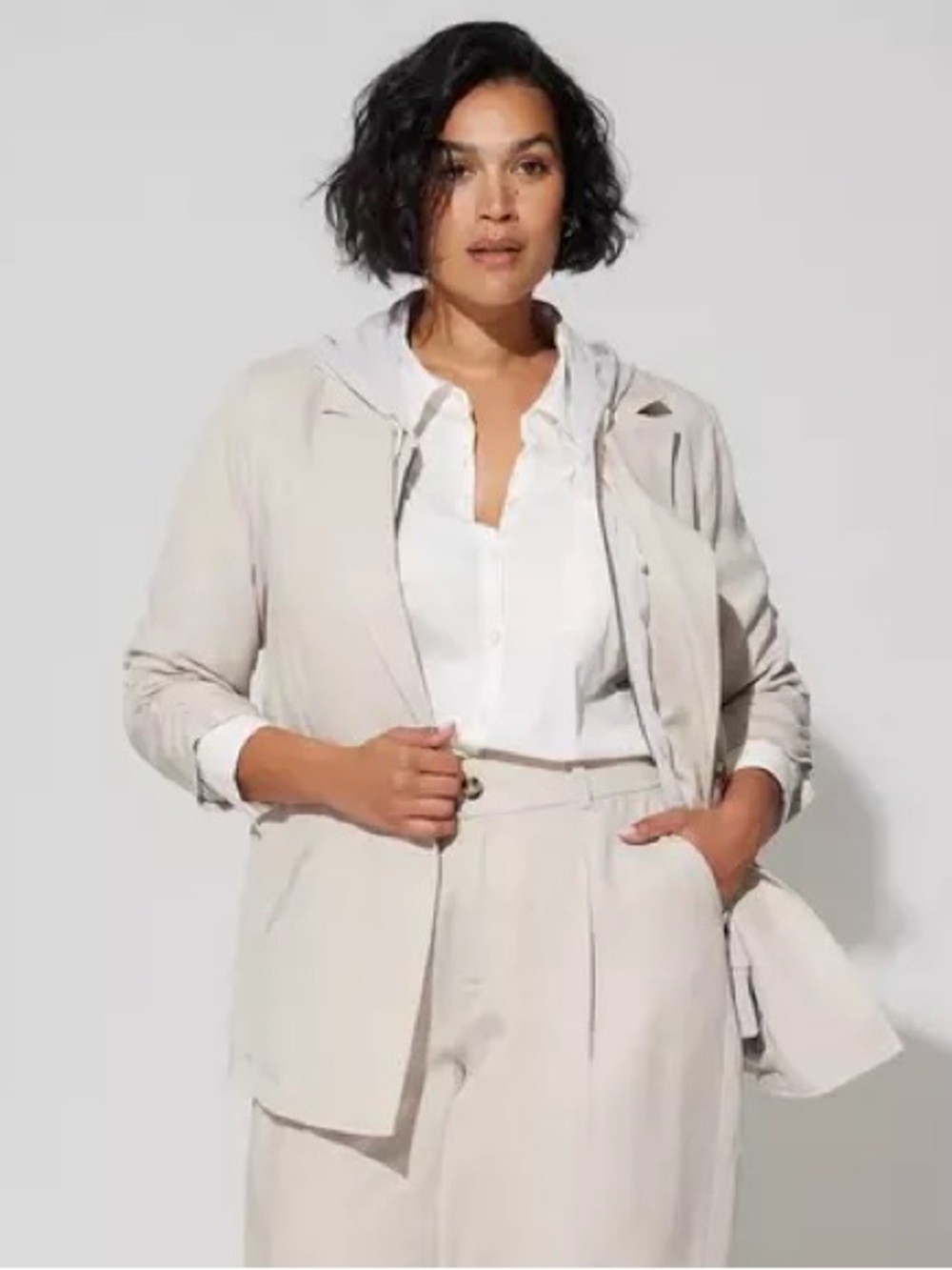 Torrid Studio Linen Blend Blazer Beige 3X Longline Lightweight Button Closure